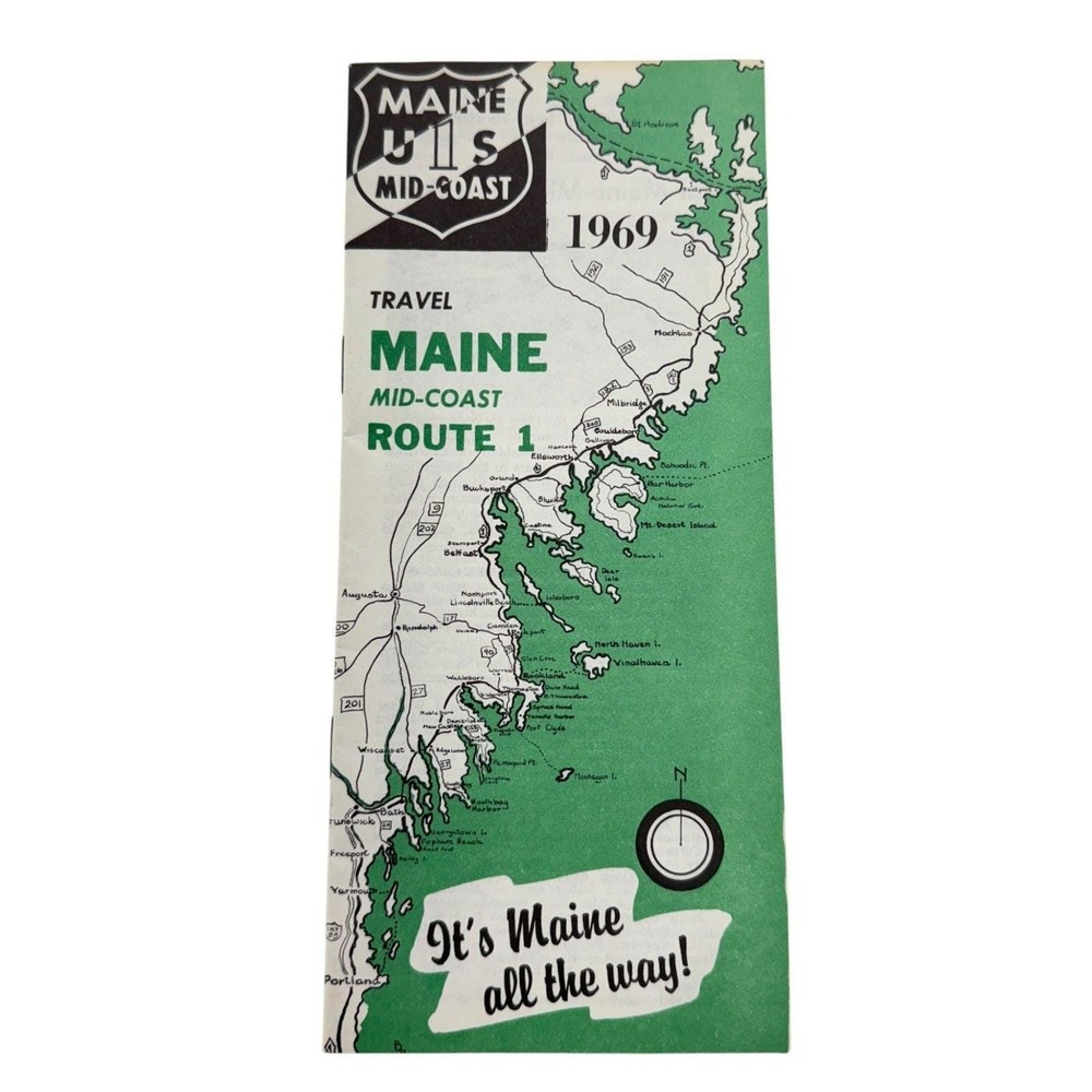 Maine Mid-Coast Route 1 Map and Travel Booklet 1969 Shops Dining Services